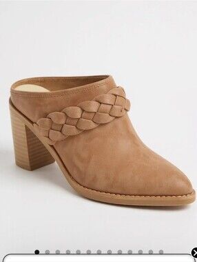 Dolce Vita Mules In Truffle Suede Braided-Trim Block Heel